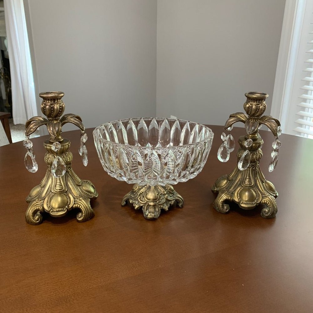 Vintage Candlesticks with Crystal Compote